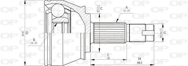 OPEN PARTS Шарнирный комплект, приводной вал CVJ5709.10